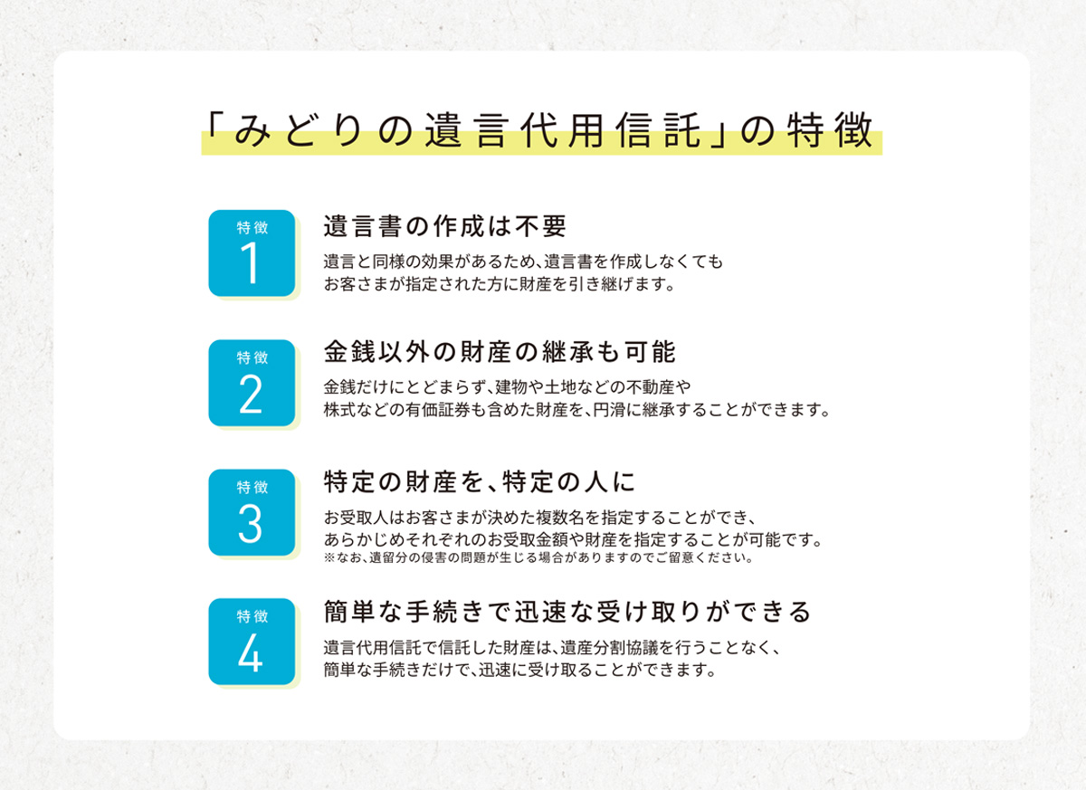 「みどりの遺言代用信託」の特徴